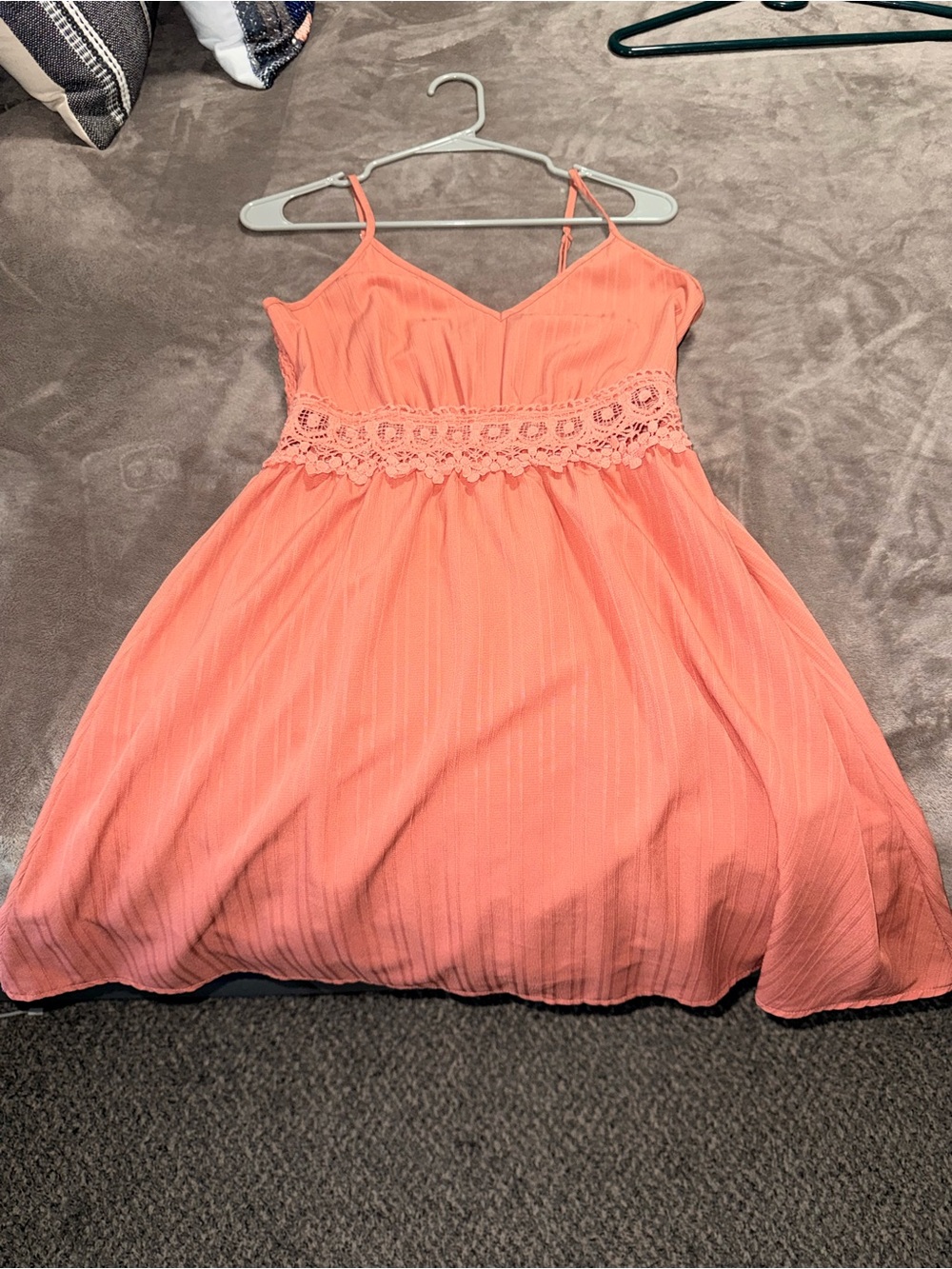 Women’s Coral Spaghetti-Strap Dress with Lace Waist